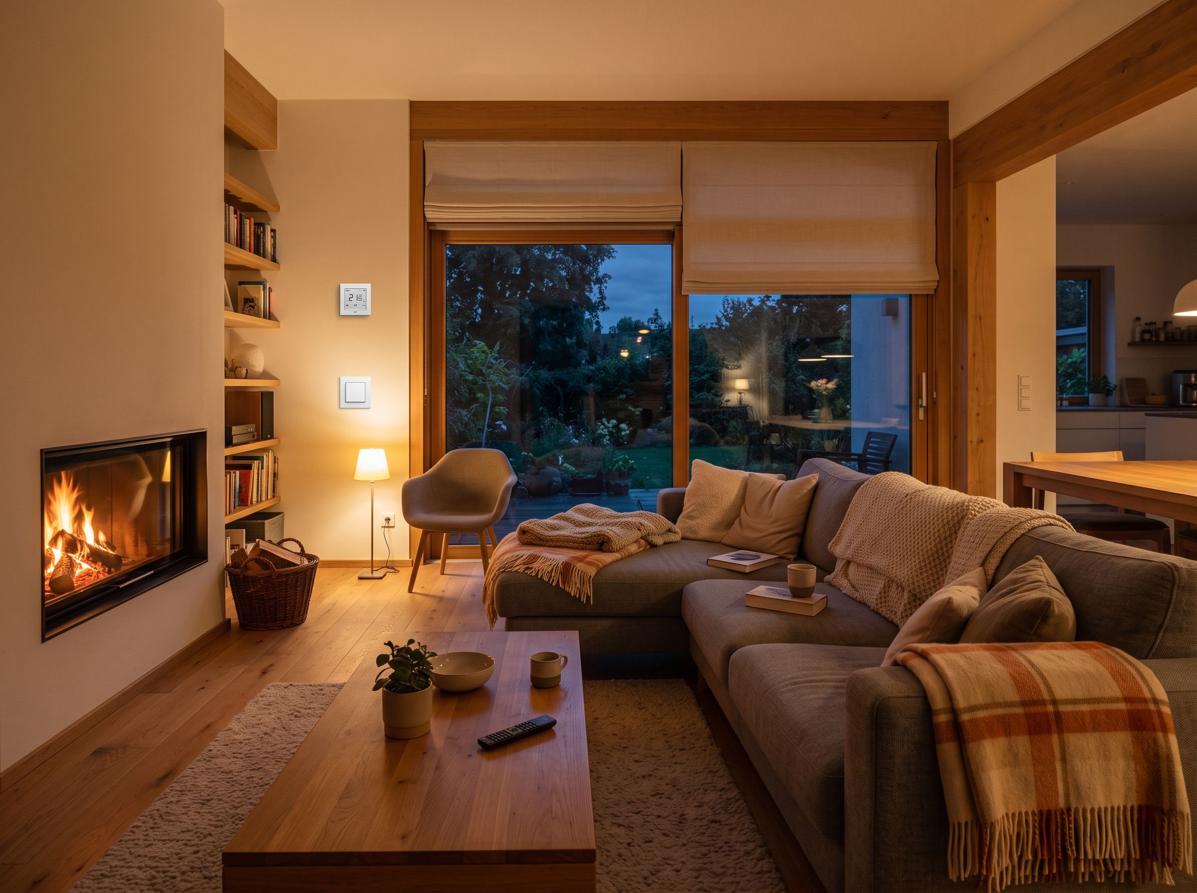 Gemütliches Wohnzimmer am Abend mit gedimmtem Licht